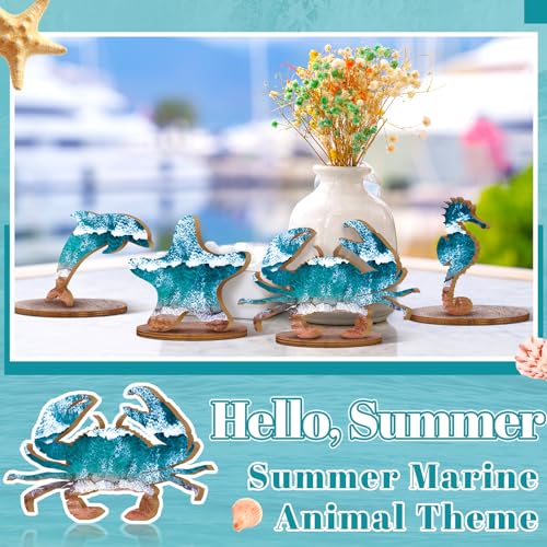 Image of Threehoney 10 Pcs Ocean Wood Table Sign Under The Sea Wooden Beach Table Decor Sea Animal Coastal Beach Centerpiece Nautical Block Summer Decoration for Home Party Supplies(Rustic Style)