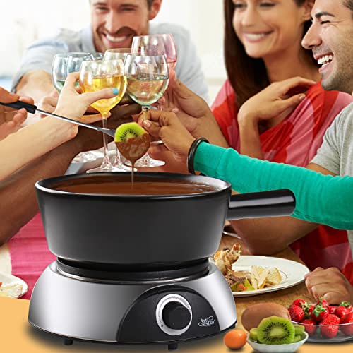 Artestia 2-Qt Electric Fondue Pot Set 1500W Ceramic Chocolate Melting Pot Adjustable Temperature Control 6 Fondue Forks For Chocolate Cheese, Black Ceramic Pot With Glossy Base #TOP1