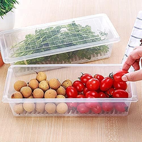 Image of Qshare Fridge Container - Plastic Fridge Storage Box with Removable Drain Plate, Leak-Proof Lid Fridge Storage Box, Fridge Organizer Container Keep for Fruits, Vegetables, Fish, Meat (1500ml) (2)