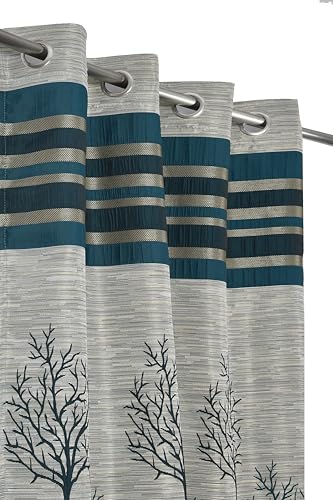 Image of Homefab India Jute Modern Eyelet Long Door Curtain - 9ft, Blue