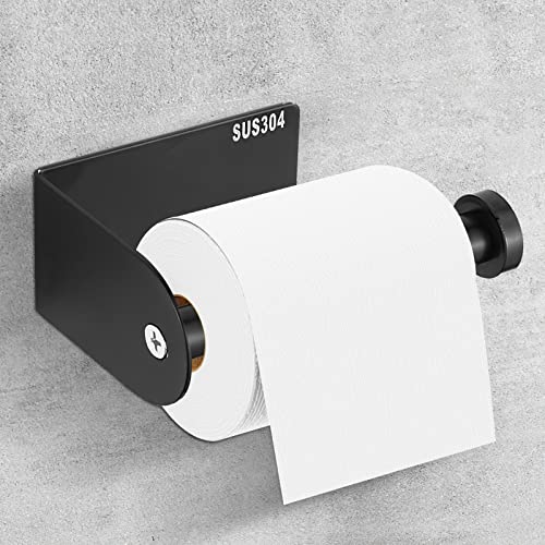 Braoses Toilettenpapierhalter, selbstklebend, für Badezimmer, Papierrollenspender, SUS 304 Edelstahl, halboffen, rund, ohne Bohren, Wandhalterung für Waschraum, Schlafzimmer, Küche, Hotel, Schwarz Cover