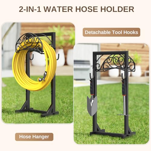 Patiobay Garden Hose Holder, Detachable Metal Water Hose Holder, Freestanding Heavy Duty Hanger Storage Stand for Outside Yard