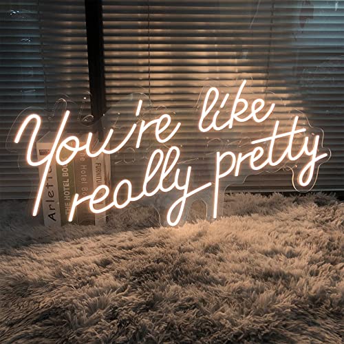 Image of Neon Signs You are Like Really Pretty-Transparent Acrylic with Dimmers Light Signs Indoor Bedroom Decor Wall Led Neon Sign Backdrop Flex 25.5x11.8 IN Bar Christmas Party Wedding Living Room Warm White