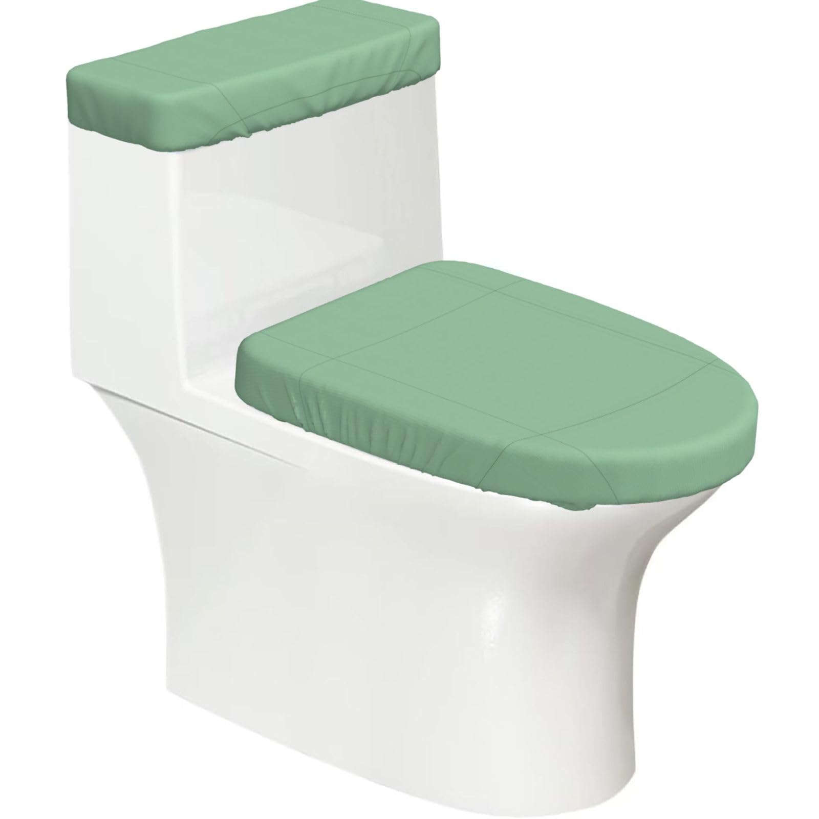 Bright Green 2-Piece Toilet Seat Cover Set with Tank Lid, Elastic Fit for U-Shape & Elongated Toilets, Bathroom Decor, Housewarming Gift