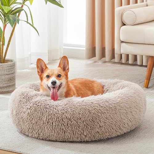 Western Home WH Calming Donut Dog Bed (20–30", Brown Faux Fur) — view 3