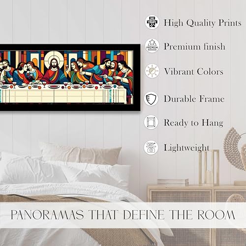 Image of PAINTINGMANTRA The Last Supper Christian Religious Holy Wall Art Framed Luxury Paintings for Home Decoration, Living room, Bedroom and Office Decoration (99x38 CM)