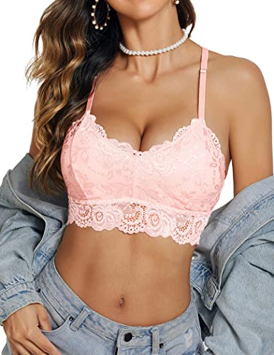 Image of Avidlove Lace Bralettes for Women Padded Bralette Camisole Racerback Crop Top Floral Lace Bralettes V Neck