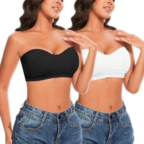 Image of Strapless Bras for Women Wireless Bandeau Bra Invisible Tube Tops Bra Bralette Padded Seamless