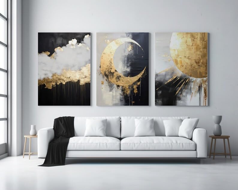 Art mural pour chambre dore et noir affiches abstrait chic