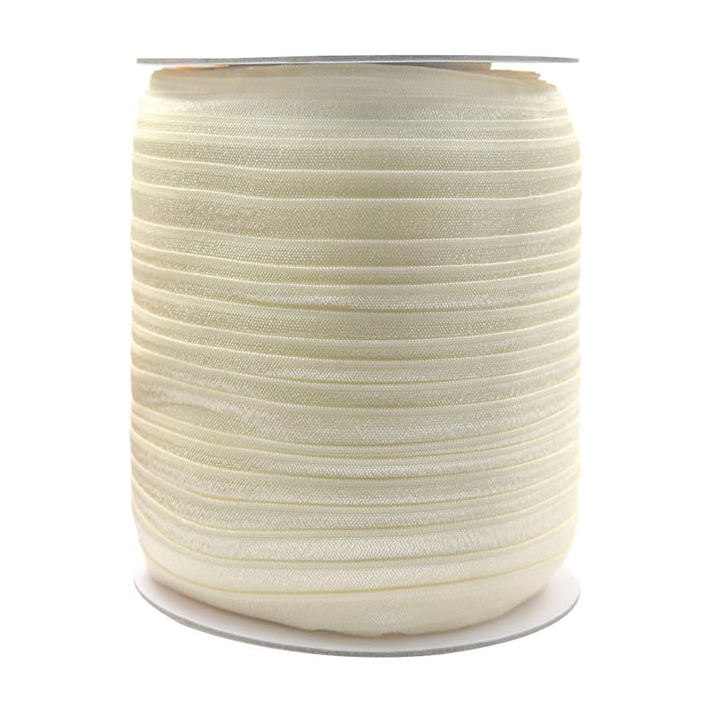 Nine Looms - Banda elástica plegable brillante de 25 mm, 100 yardas, cinta de elastano para el pelo, diadema, vestido, costura, bandas elásticas de punto blanco apagado para pantalones y costura de