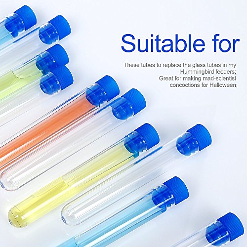 Teenitor 50 Pack Clear Plastic Test Tubes With Blue Caps, 13×78Mm, Great For Halloween Party #TOP6