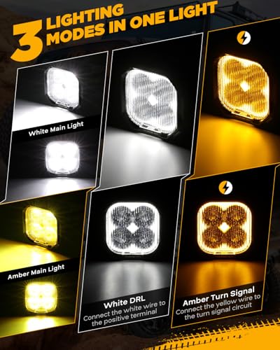 Image of Auxbeam Color Play Series 3 inch Fog Beam LED Pods Cube Offroad Lights 2-Pack | 120 Wide-Angle Optical Lens, DRL & Turn Signal, Amber White Dual Color Covers, 100W 11600LM, Universal Ditch Lights