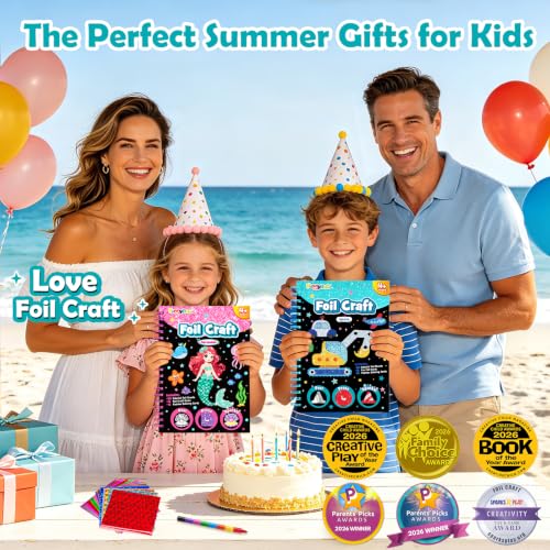 Image of FUNNYB&G Foil Art Craft Kit for Boys 4-10 Years Old: Mess-Free & No-Glue, Create 16 Sparkly Vehicle Pictures - Perfect Travel Toy & Birthday Gift for Kids (Vehicle)