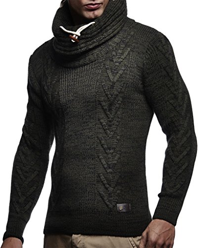 Leif Nelson LN7135 Men's Knitted Turtleneck Pullover; Size US XL, Khaki Black