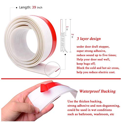 [2Pack Large Door Sweep] Huge Gap Door Draft Stopper, 3-2/5"W X 39" L Door Bottom Seal With Wider Strong Adhesive For Interior/Exterior Doors - Guard Against Drafts, Dust, Noise And Animals-White #TOP4