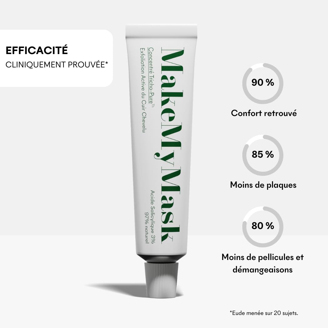 MakeMyMask Concentré Anti-PSO Pré-shampoing, Traitement capillaire exfoliant, hydratant et apaisant, 50mL, SANS CORTISONE - Psoriasis du cuir chevelu, 2 mois de durée
