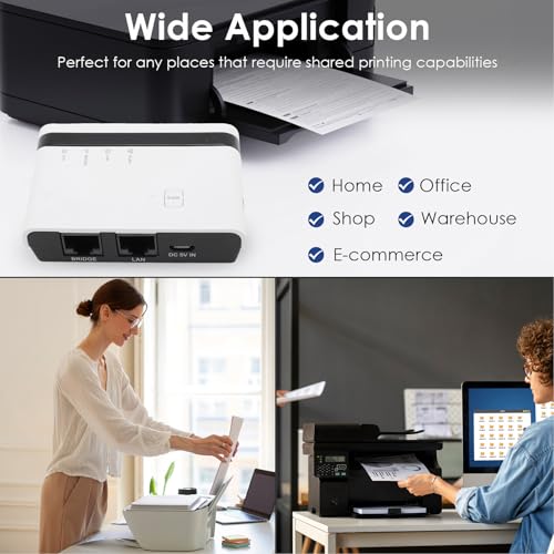 Image of Wireless Print Server, USB Printer Sharing Hub with Multi Mode Support for LAN via Ethernet or WiFi Network, Plug and Play (US Plug)