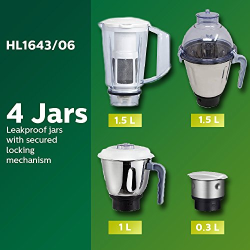 Philips Simple Silent Vertical HL1643 600-Watt Mixer Grinder with 5 Jars (Blue) - Image 4