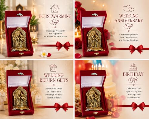 Image of Lavanaya Silver-Gold Plated Radha Krishna God Idol Statue-Showpiece With Velvet Gift Box-For Marriage Anniversary, Wedding, Housewarming, Diwali Gift, 10 cm , 10 cm