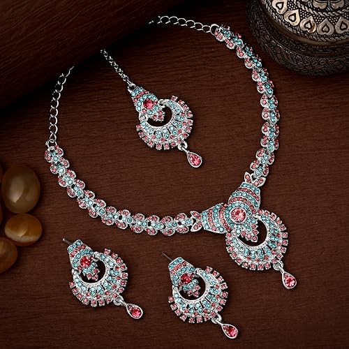 Image of Atasi International Delightful Rhodium Silver Plated Alloy Choker Necklace Set For Women