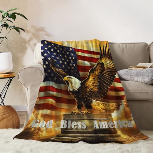 Image of YeeJu Patriotic Throw Blanket for Kids Small 4th of July Memorial Day Fourth of July Blanket for Girls Boys Child Baby Couch Bed White Blue Star Blankets Independence Veteran Day Blanket 40x50