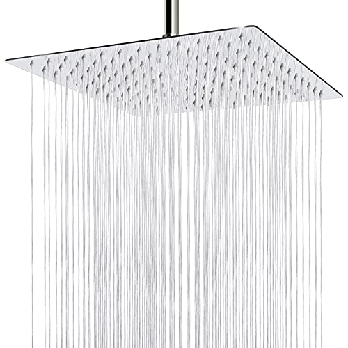 Sooreally Square Rain Shower Head - 12 Inch Large Rainfall Showerhead, Ultra-Thin Design, Luxurious Waterfall Shower Experience, Bathroom Replacement, Ceiling or Wall Mount