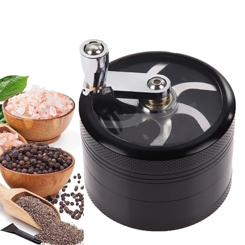 XUBX Grinder Manual, Molinillo de Hierbas, Metal Molinillo de Especias 4 Capas, Trituradora de Especia de Manivela, Molinillos de Especias, Grinder Metálico para Hierbas,Especias y Tabaco(Negro)