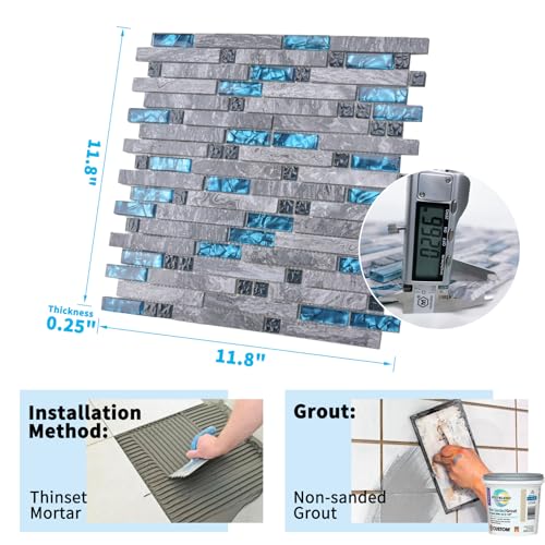 Art3d grout Decorative Tile, Blue/Gray, Glass, for Kitchen Backsplash or Bathroom Backsplash (5 Pack) by Art3d - Image 6