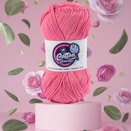 Image of NESTNHAVEN Cotton Candy 100% Cotton Yarn - (100g, 185 Meters) - Luxury Yarn for Crochet, Amigurumi, Embroidery, Toys, Garments, Flowers and Hobby, Projects. (Pink) | (200 Gm)