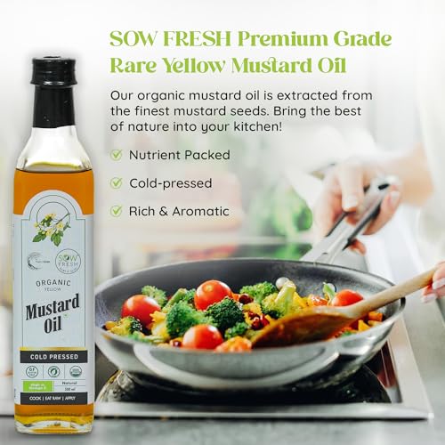 Image of Organic Yellow Cold Pressed Mustard Oil, Omega 3 Rich, TransFat Free, 500ml