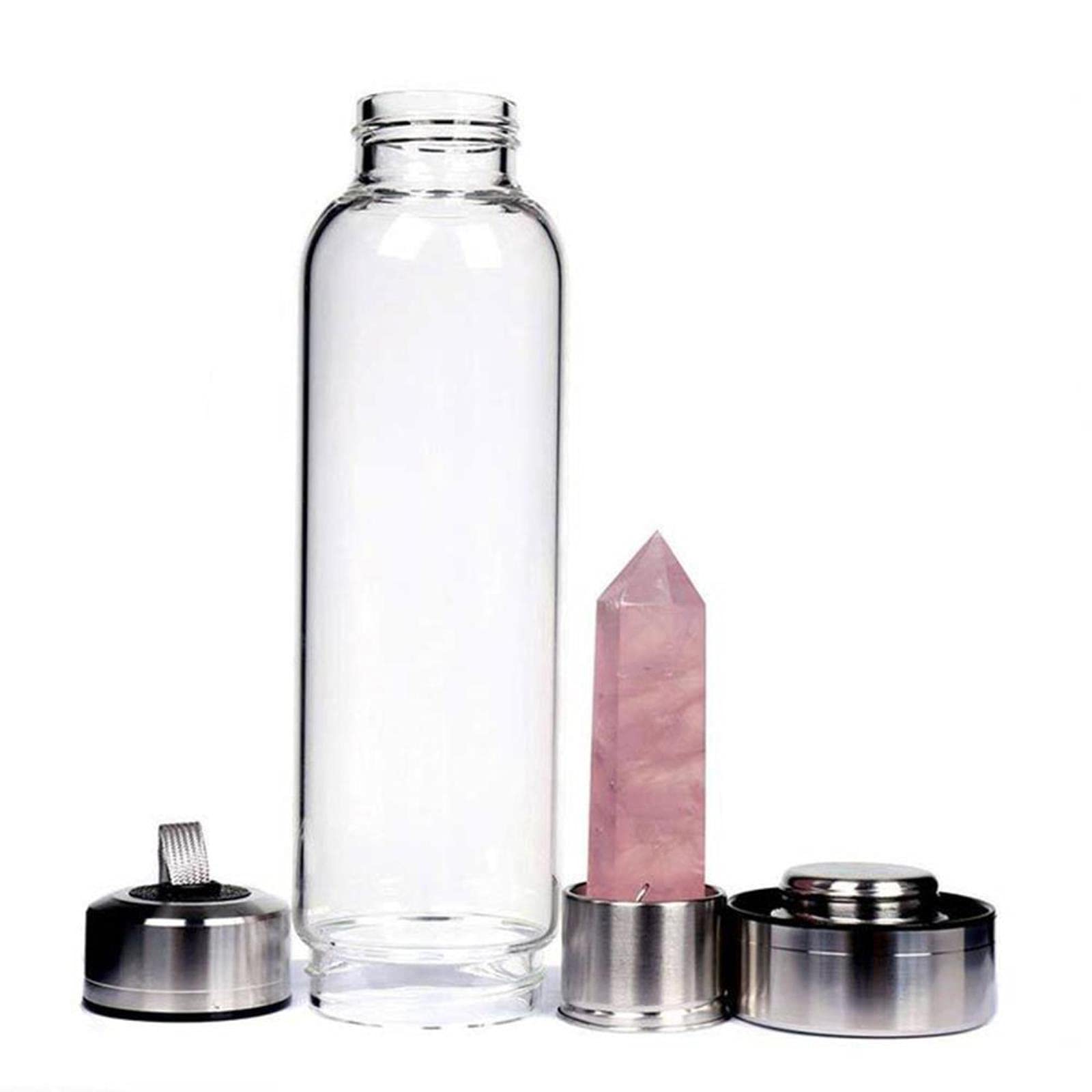 Bouteille d'eau Bouteille d'eau en Verre De Quartz, Bouteille Directe À Boire De Verre Verre Cristal Obélisque Wand Baguette Biberon Bouteille avec Corde