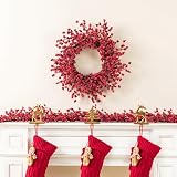 Glitzhome 25 Inch Christmas Wreaths for Front Door, Artificial Red Berry Wreath, Modern Farmhouse Wreath for Windows, Walls, Porch and Other Indoor and Outdoor Home Decor