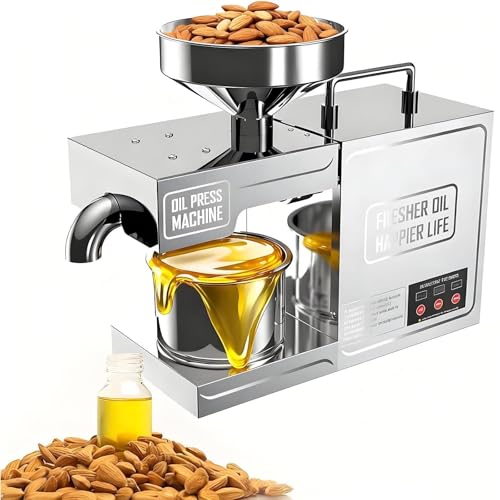 Memykoy Prensa de Aceite automática de Acero Inoxidable de 820 W, Prensa eléctrica de Aceite de Semillas, extractors de Aceite, Prensa en frío y Caliente, Acero Inoxidable 304