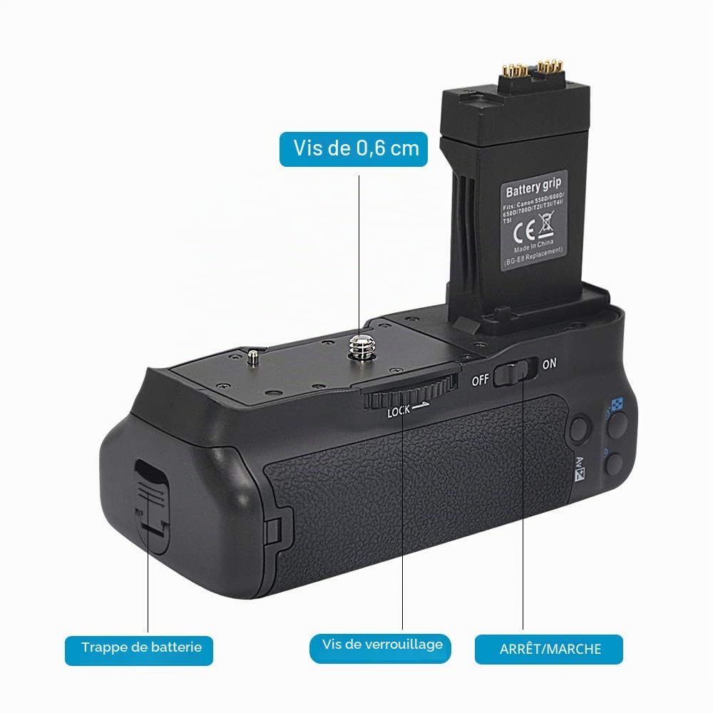 Battery Grip pour Canon EOS/550D/600D/650D/700D/Rebel T2i/T3i T4i T5i de Rechange de BG-E8