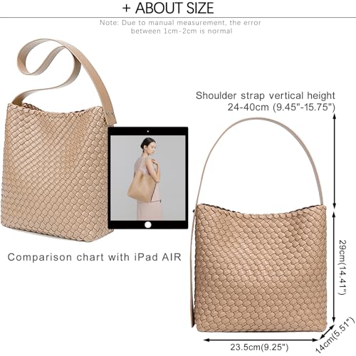Image of Fashion Woven Tote Bag for Women, Female Hobo Bag, Beach Handbag Purse, Travel Shoulder Bag with Adjustable Strap (Apricot)