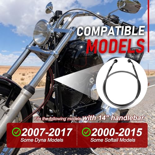 Image of 50.8 inch Total Length Dyna Softail Front Brake Line Extended Hydraulic Hose Black Vinyl Steel Braided for 2007-2017 Some Dyna, 2000-2015 Some Softail with a 14 inch Ape Handlebar