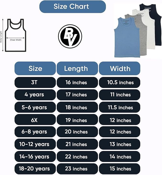 Image of BROOKLYN VERTICAL Boys 4 Pack Undershirt Tank Top - Tagless Cotton Super Soft Runs Small