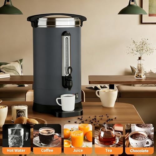 Image of 120-Cup Commercial Coffee Urn, 18L / 4.8Gal Double Wall Insulation Coffee Dispenser, Stainless Steel Large Hot Beverage Dispenser with Automatic Temperature Control & Faucet for Party Buffet