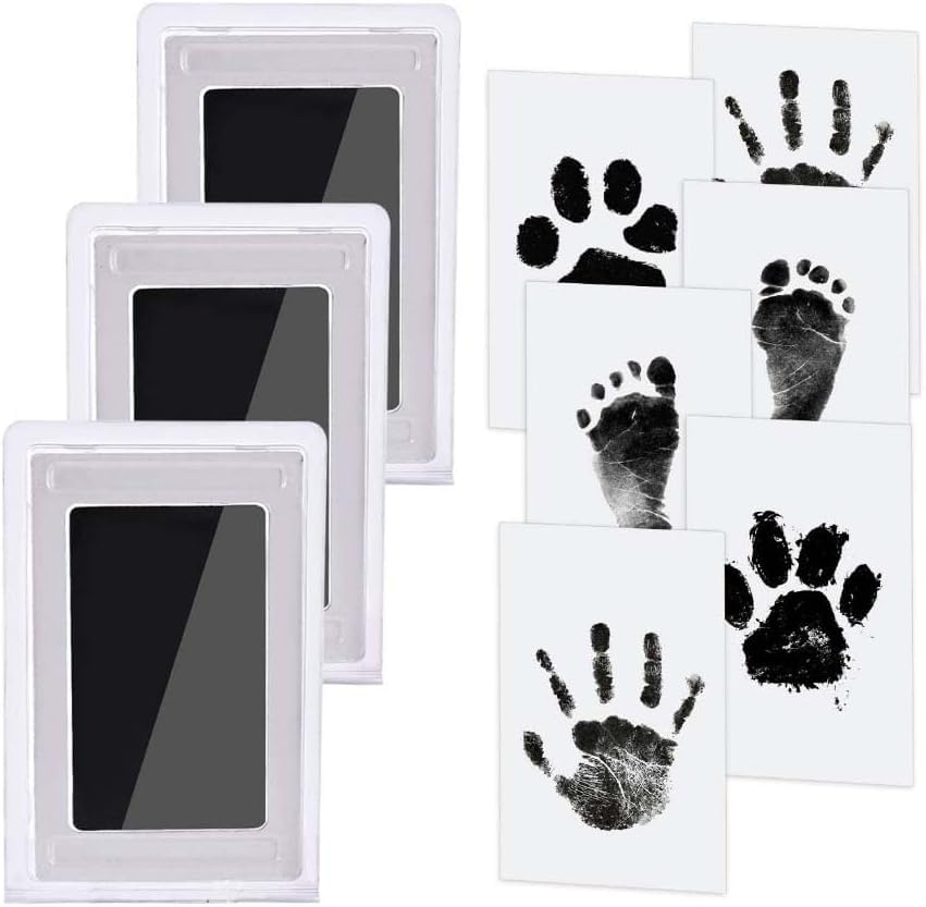 3 Packs Baby Footprint Kit Hand Footprint Kit Dog Paw Print Kit Clean Touch Ink Pad Inkless Hand and Footprint Kit Handprint Kit Baby Registry Search with 3 Ink Pads and 6 Imprint Cards