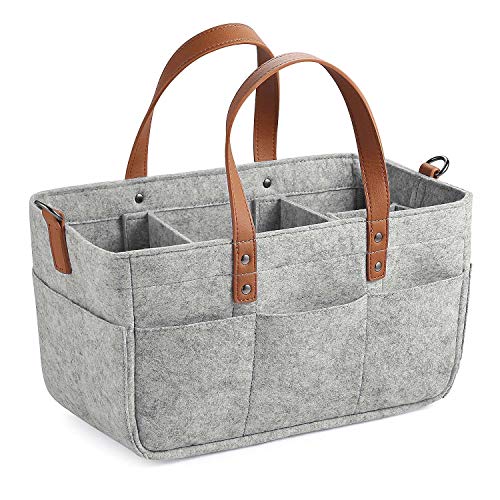 Yaootely Baby Diaper Caddy Organizer Portable Holder Shower Basket Portable Nursery Storage Bin Car Storage Basket for Wipes Toys Tote Bag Light Grey
