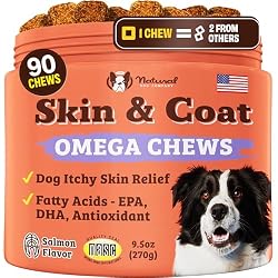 Natural Dog Company Skin & Coat Supplement for Dogs – Omega 3 Salmon Oil, Biotin & Vitamin E Support Shiny Coat, Healthy Skin & Normal Shedding, Promotes Comfort from Occasional Itch, 90 Count