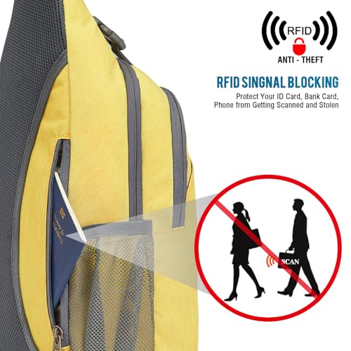 Image of G4Free Sling Bag for Men Women, RFID Blocking Crossbody Bag, Daily, Travel | Durable Polyester Fabric, 10L, Perfect for work, shopping, weekend outings, Hiking, Reversible Shoulder Strap, (Yellow)