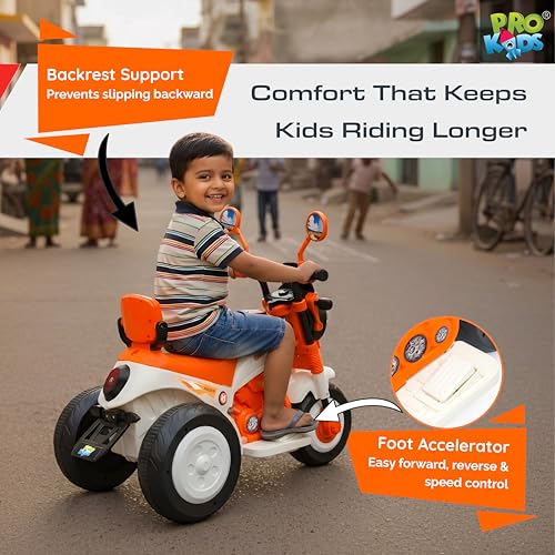 Image of PRO KIDS S500 Rechargeable Electric Kids Bike with Bluetooth, USB, AUX, Music & LED | Ride-On Bike for Boys & Girls (1.5-4 Years) | 6V Battery Powered | Foot Accelerator