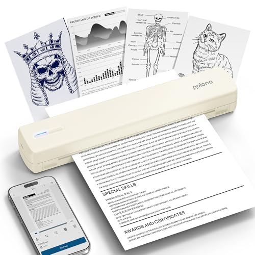POLONO Portable Printer, D810 Inkless Bluetooth Thermal Printer Wireless for Travel, Compatible with iOS, Android, Laptop, Supports 8.5"x11" US Letter for Office, Car, Home, Light Yellow