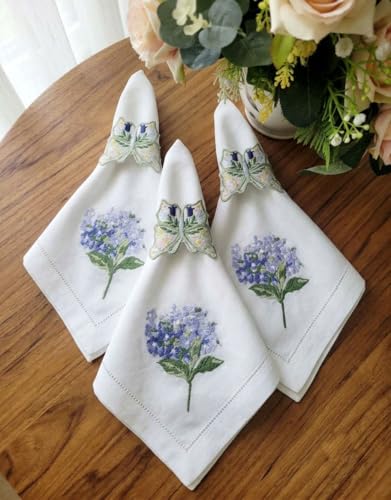 Set de 6 servilletas bordadas azul hortensia miniatura 2