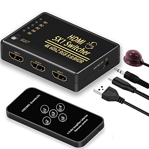 4K 60Hz 5入力/1出力HDMI切替器 MORIO HDR 10 (RGB 8:8:8)高速HDMIセレクター HDMI2.0 HDCP2.2対応 4K60Hz 3D 1080P 高解像度 自動手動切替機能 搭載 USB給電ケーブル付きPS4 Pro、PS3、Xbox、Fire TV、ROKU、ラップトップ、Apple TV、DVDプレーヤーなど対応 4K 60Hz 5入力/1出力HDMI切替器 MORIO HDR 10 (RGB 8:8:8)高速HDMIセレクター HDMI2.0 HDCP2.2対応 4K60Hz 3D 1080P 高解像度 自動手動切替機能 搭載 USB給電ケーブル付きPS4 Pro、PS3、Xbox、Fire TV、ROKU、ラップトップ、Apple TV、DVDプレーヤーなど対応