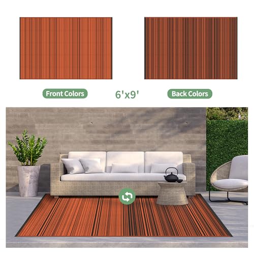 Image of GENIMO Fall Decor Outdoor Rug, Plastic Rugs for Patio, 6'x9' Carbon Orange
