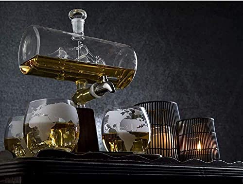 Whisky Karaf Glas Whisky Karaf Met Glazen -1100 Ml Vat Whisky Karaf Alcohol Karaf Set, Met 4 Whisky Glazen, Voor Cognac… - Afbeelding 6