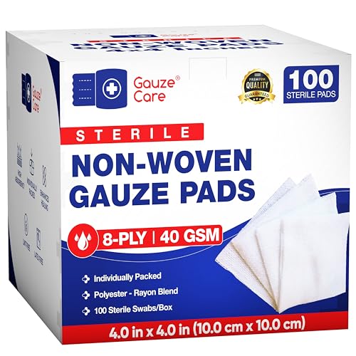 Gauze Care Non-Woven Sterile Gauze Pads 4x4 Pack of 100 8-Ply Soft Lint-Free Individually Wrapped Sterile Absorbent Breathable Perfect for Wound Care