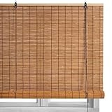 LOLAhome - Estor Enrollable de Bamb&uacute; Color Natural Tostado de 90 x 180 cm. Persiana de Estilo r&uacute;stico para Dar Sombra, Protecci&oacute;n Solar y Escurecer Puertas o Ventanas